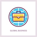 Global business icon. International finance and investments concept. Vector linear pictogram.