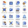 Global business icons set in flat style. Royalty Free Stock Photo