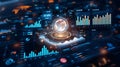 Global Business Intelligence and Data Analytics Dashboard with Futuristic Holographic Interface Showcasing Digital Charts and Royalty Free Stock Photo