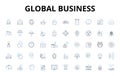Global business linear icons set. International, Expansion, Multinational, Interconnected, Trade, Collaboration