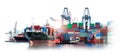 Global business logistics import export of containers cargo freight ship loading at port by crane, container handlers, cargo Royalty Free Stock Photo