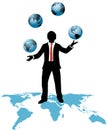 Global business man juggles business worlds