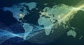 Global business network connection with digital data flow over Earth map at night futuristic technology background Royalty Free Stock Photo