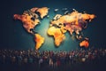 Global Business People Globalization World Map Teamwork Support Growth Success Concept, crowd of multicultural people composing a
