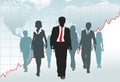 Global business people team walk chart world map Royalty Free Stock Photo