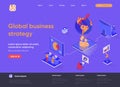 Global business strategy isometric landing page. International corporation management isometry concept. Data analysis and strategy Royalty Free Stock Photo