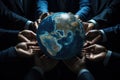 Global business, teamwork and people concept - close up of business people hands holding Earth globe, World government that Royalty Free Stock Photo