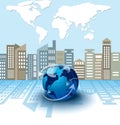 Global business on town background, internet concept of global