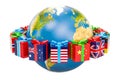 Global Christmas and New Year concept, Earth globe with gift box