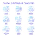 Global citizenship blue gradient blue gradient concept icons set Royalty Free Stock Photo