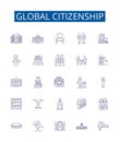 Global citizenship line icons signs set. Design collection of International, Humanitarian, Diversity, Stewardship