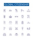 Global citizenship line icons signs set. Design collection of International, Humanitarian, Diversity, Stewardship