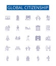 Global citizenship line icons signs set. Design collection of International, Humanitarian, Diversity, Stewardship