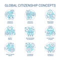 Global citizenship turquoise concept icons set Royalty Free Stock Photo