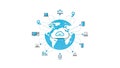 Global Cloud Networking Concept: Cloud Centered World Map with Connected Devices Royalty Free Stock Photo