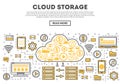 Global cloud storage linear style infographics