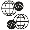 Global coding icons. Web development symbols. Vector coding graphics. Internet globe.