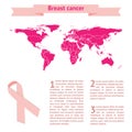 Global collaboration breast cancer World map and triangle ribbon composition.