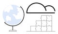 Global Collaboration Concept with Globe, Cloud, and Puzzle Design Elements Royalty Free Stock Photo