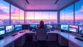 Global Command Center with Sunset View Royalty Free Stock Photo