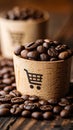 Global commerce Box with shopping cart logo on coffee beans Royalty Free Stock Photo