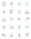 Global commerce linear icons set. Export, Import, Multinational, Trade, Tariffs, Currency, Supply chain line vector and