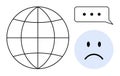 Global Communication Challenges Concept with Sad Face, Speech Bubble, and Globe Icon Royalty Free Stock Photo