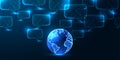 Global communication concept with Earth and speech bubbles, digital polygonal low poly vector style Royalty Free Stock Photo