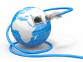 Global communication. Earth and cable, rj45. Royalty Free Stock Photo