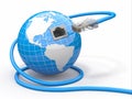 Global communication. Earth and cable, rj45. Royalty Free Stock Photo