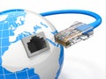 Global communication. Earth and cable, rj45. Royalty Free Stock Photo