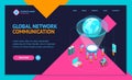 Global Communication Internet Network Concept Landing Web Page Template 3d Isometric View. Vector Royalty Free Stock Photo