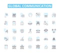 Global communication linear icons set. Connectivity, Nerking, Collaboration, Interaction, Transmission, Exchange