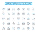 Global communication linear icons set. Connectivity, Nerking, Collaboration, Interaction, Transmission, Exchange