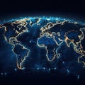 Global Communication Network Around Planet Earth In Space, Worldwide Exchange Of Information By Internet And Connected