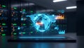 Global communication network technology with planet earth on digital interface with business analysis data information server room Royalty Free Stock Photo