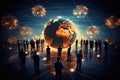 Global communication and networking concept as a group of business people silhouettes around a glowing earth globe, Communication Royalty Free Stock Photo