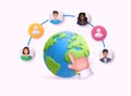 Global communication with people connected around the world and pointing hand. 3D Vector Illustration Royalty Free Stock Photo
