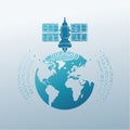 Global Communication Satellite Orbiting Earth Vector Art Royalty Free Stock Photo