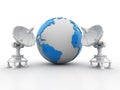 Global communication with Satellite, 3d rendering Royalty Free Stock Photo
