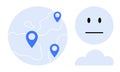 Global Digital Connectivity with Map Markers, Neutral Face, and Cloud Concept Royalty Free Stock Photo
