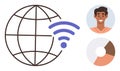 Global Connectivity Concept with Globe, wireless Signal, User Profile, and Pie Chart Icon Elements Royalty Free Stock Photo