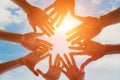 Community of people, support, group of volunteers gathering hands together Royalty Free Stock Photo