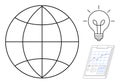 Global Concept with Globe, Light Bulb, and Data Analysis on Clipboard Royalty Free Stock Photo