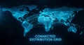Global Connected Distribution Grid Network With Glowing Blue Lights Representing Data Flow And Interconnectivity Across Continents Royalty Free Stock Photo