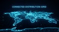 Global Connected Distribution Grid Visualization With Bright Cyan Lights On A Dark Futuristic Digital World Map Royalty Free Stock Photo