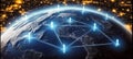 Global Connection. Business Network. Digital Communication With Planet Earth Connected at Night. Royalty Free Stock Photo