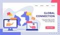 Global connection concept campaign for web website home homepage landing page template banner with flat style