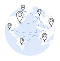 Global Connection Concept with Location Markers and Dashed Lines on Map