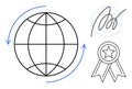 Global Connection, Quality Certification, and Verified Authenticity Concept in Simple Line Art Royalty Free Stock Photo